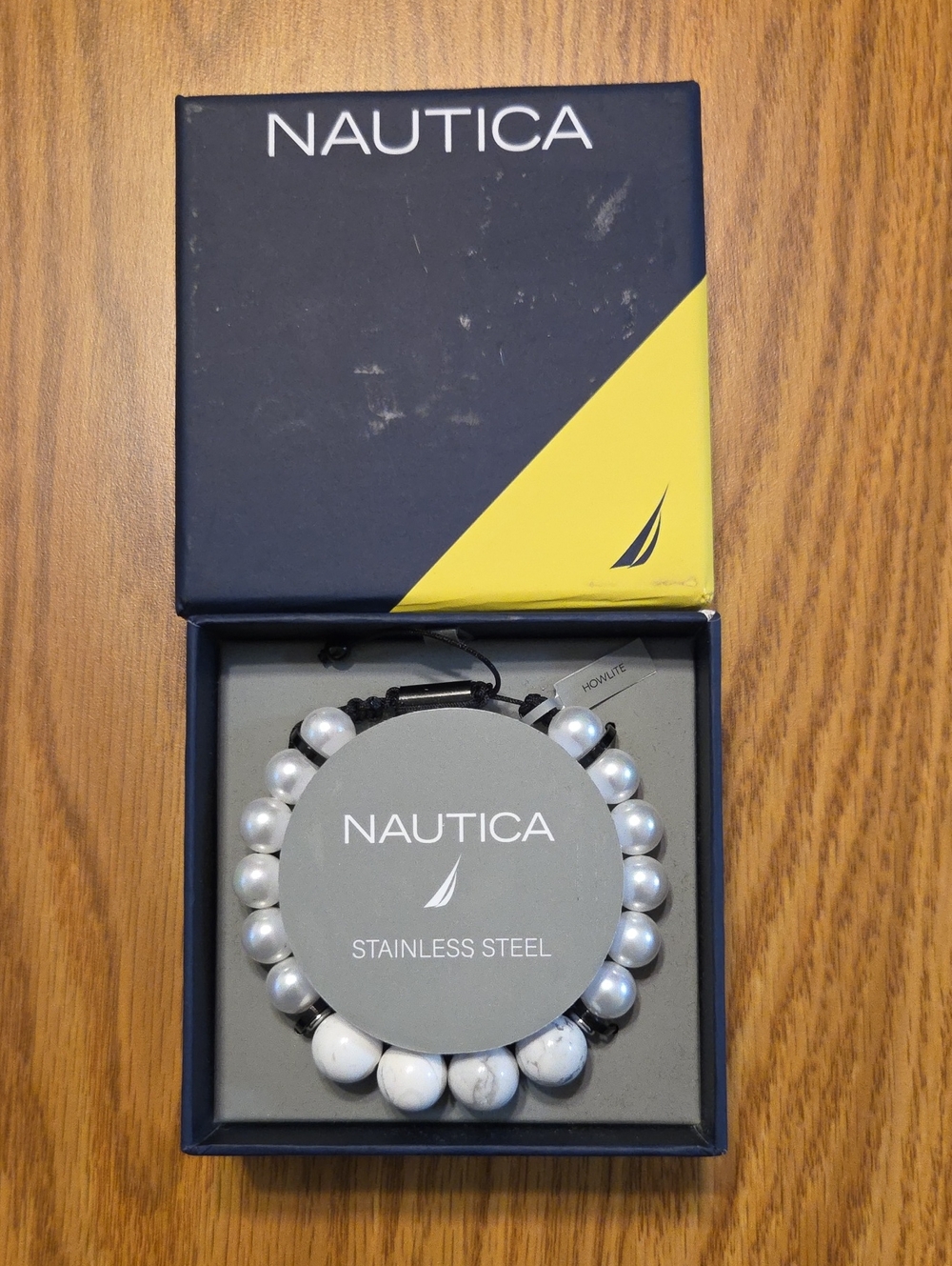 NWT "Nautica" Howlite Stainless Steel Men's Braclet